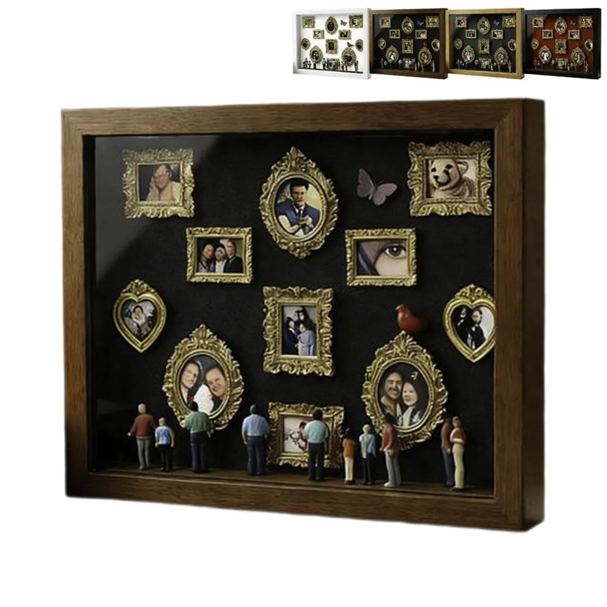 Mini Museo Fotos, Mini Cajas De Silueta De Museo, MiniMarcos Para Fotos, Cajas Silueta MiniMuseos DIY Con Luz, Kit Marco Dorado Museos Miniatura Con Figuras, MiniMuseum Decoraciones Para Mesa(D-)