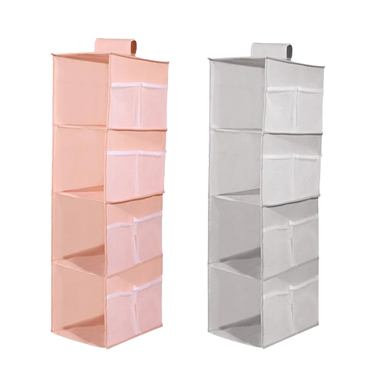 Armario Colgante de 2 Unidades, 4 Compartimentos, Organizador Colgante, con 12 Bolsillos Laterales de Malla para Armario Familiar, Dormitorio, Plegable y Ajuste Universal (Gris y Rosa)