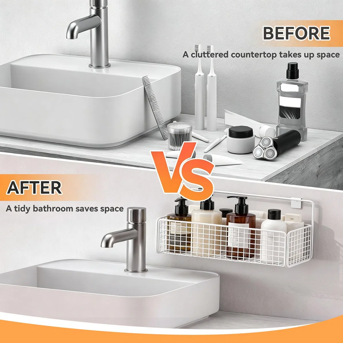Cestas de almacenamiento colgantes, estante de almacenamiento para colgar en la pared, cesta de basura de alambre de hierro portátil multifuncional para cocina, baño, estante de (White)
