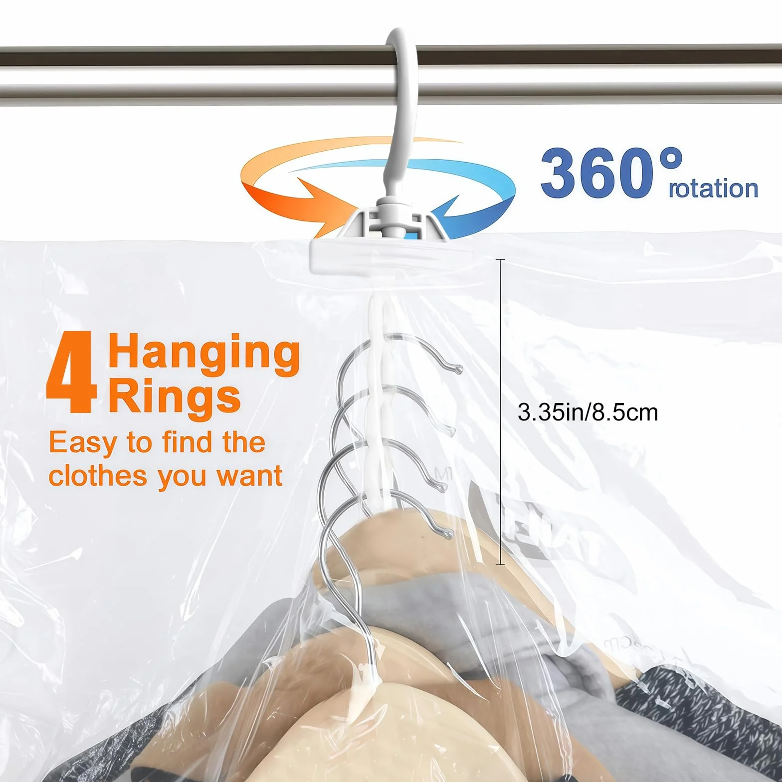 flintronic 4pc Bolsas al Vacio Ropa, Bolsas Colgantes de Almacenamiento al Vacío, Bolsas de Vacio Reutilizable, con Bomba EléCtrica, para Ropa Trajes Abrigos Chaquetas Vestidos
