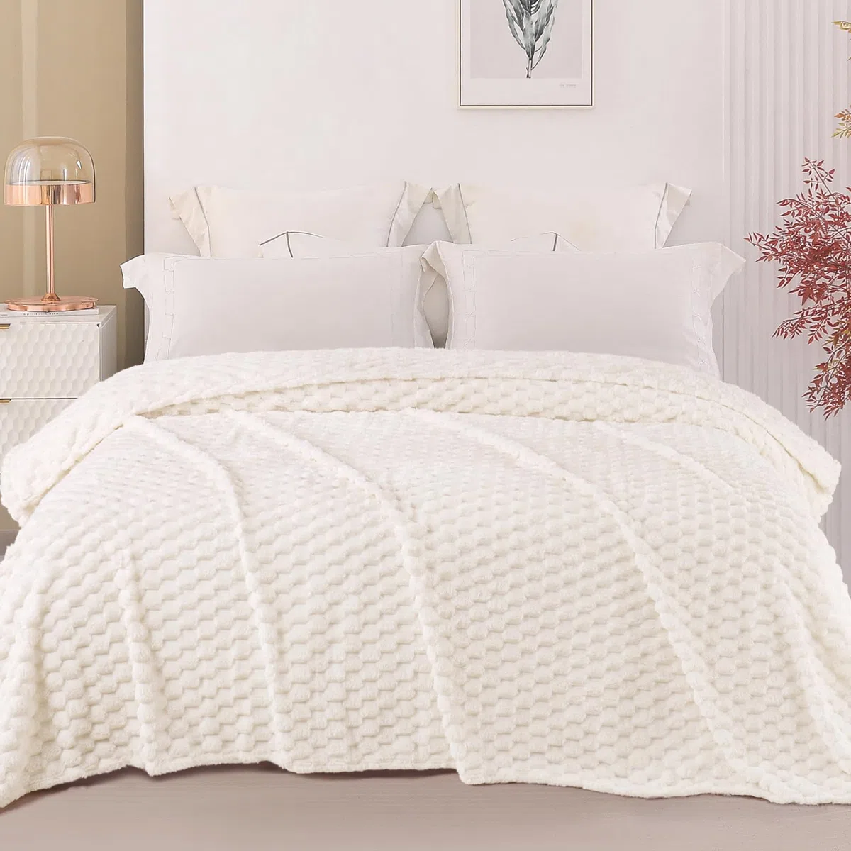 Exclusivo Mezcla Manta Cama Marfil - Manta Sofá, Manta Polar, Franela Doble Cara Suave, Ligera y Fácil Cuidado, Todas Estaciones, Jacquard Elegante, 150x200 cm