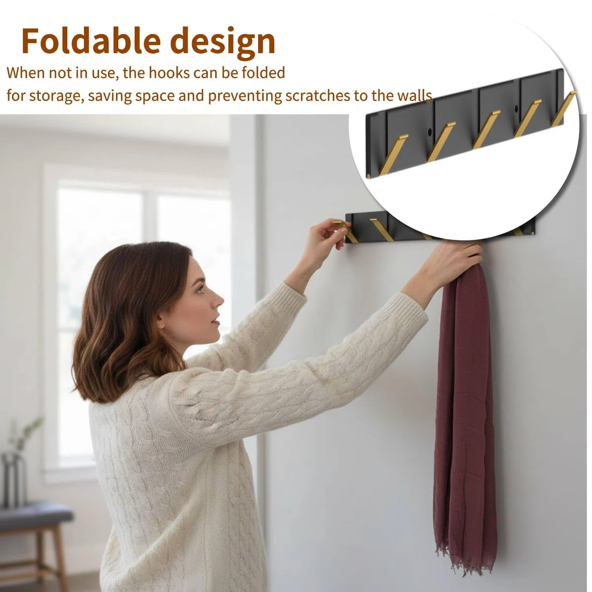 HERCHR Perchero Flotante Montado En La Pared con Tapa, Perchero Flotante De Pared Moderno, Perchero Plegable Montado En La Pared, Perchero Flotante De Pared De Aluminio Espacial(Black 5hooks 1)