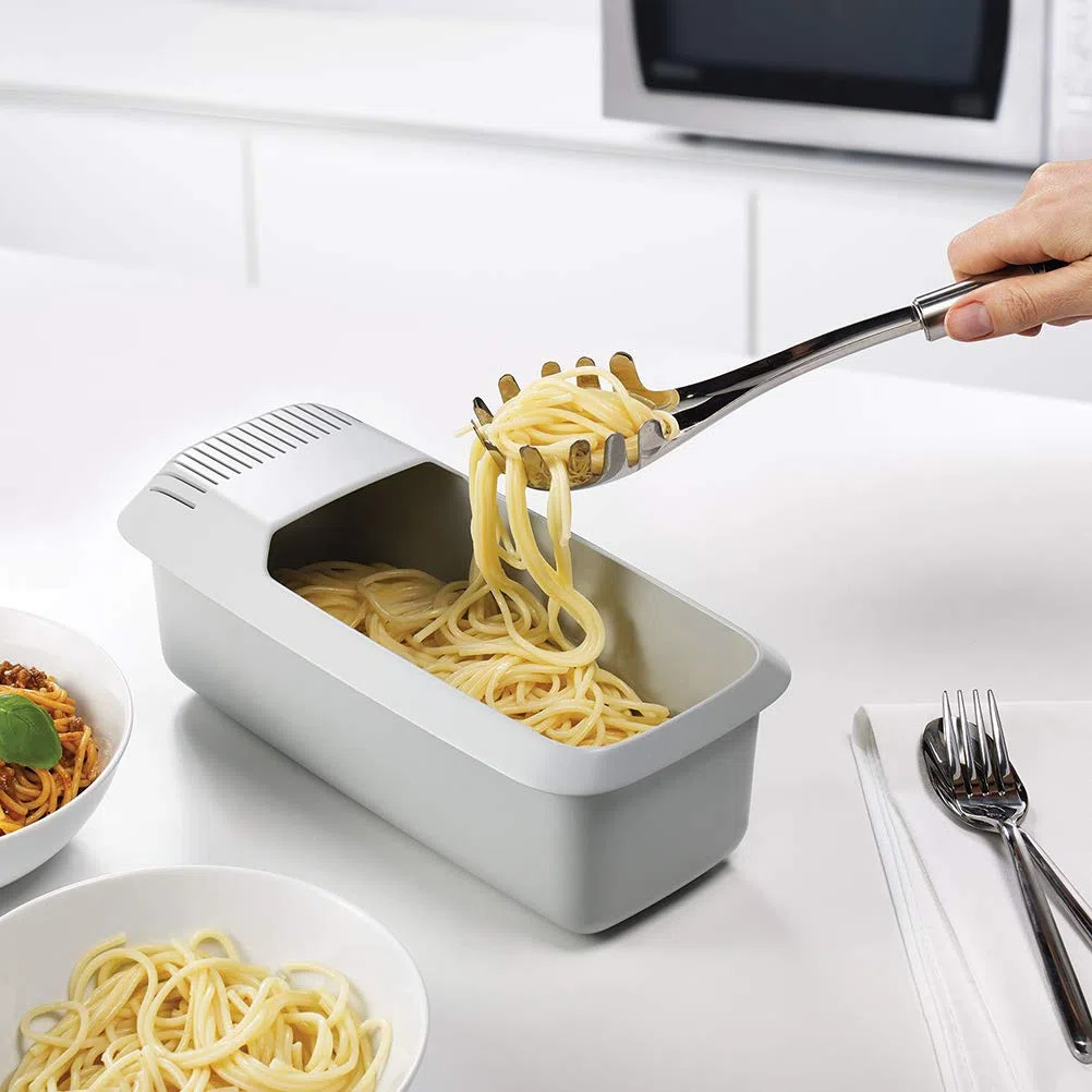 Cocedor de Espaguetis para Microondas Cocedor de Pasta para Microondas Cocedor de Pasta para Microondas con Tamiz Barco de Pasta Resistente Al Calor para Espaguetis(Blanco)