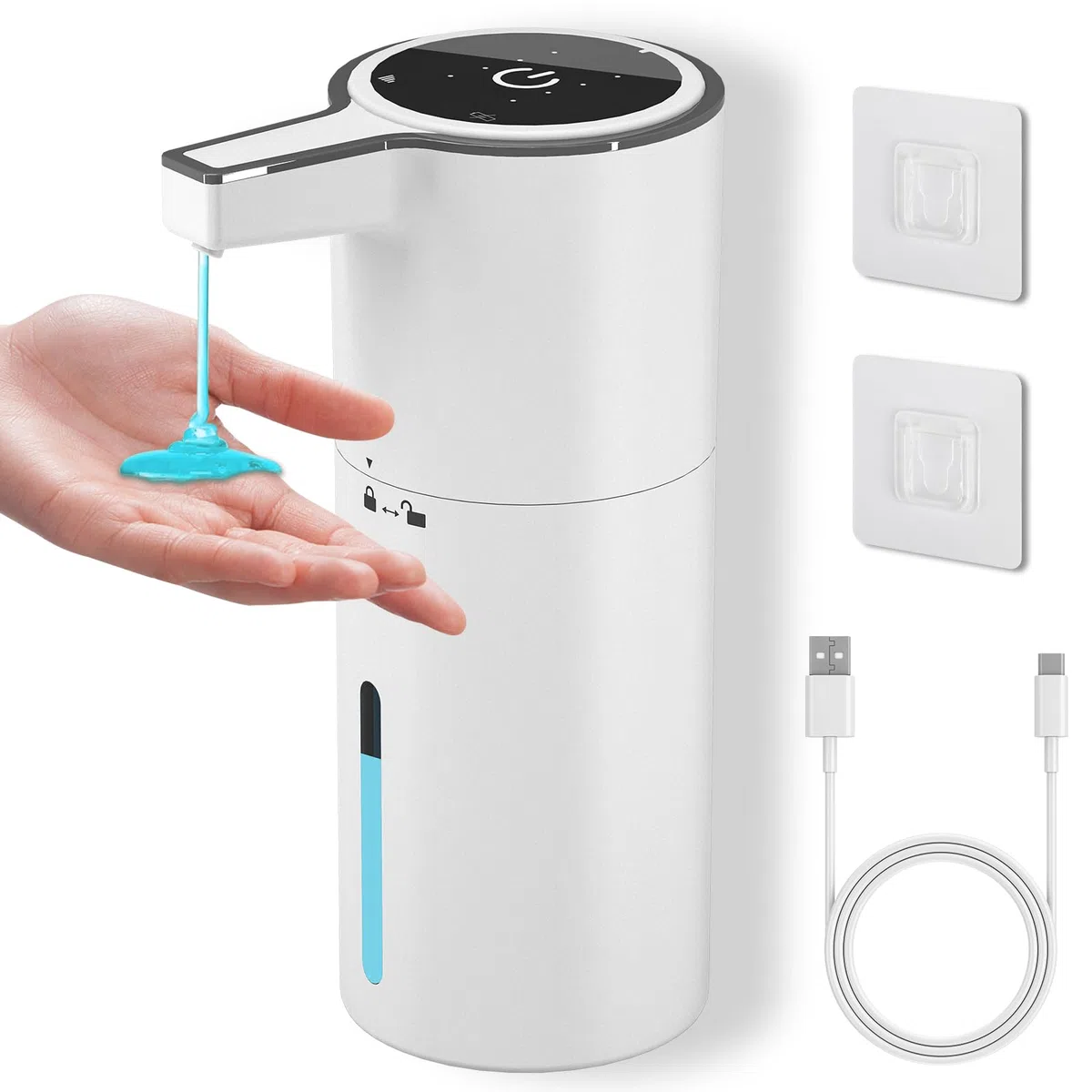 Dispensador de jabón automático sin Contacto, 400 ml, dispensador de jabón de Pared con 4 Niveles Ajustables, Recargable de 1800 mAh, dispensador de líquido Manos Libres para baño y Cocina