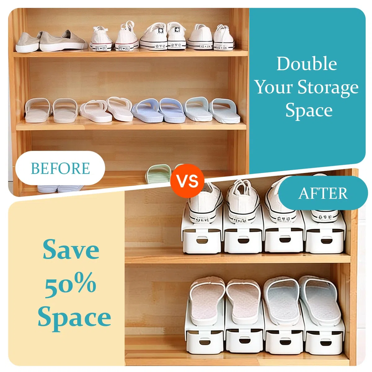 Organizador Zapatos 10 Unidades, de PP Altura Ajustable 3 Niveles, Doble Capa Blanco Ahorro Espacio, Para Zapatero, Entrada y Armario