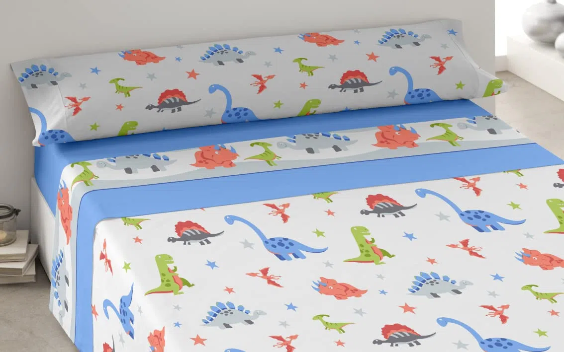 Degrees Home - Jurasic - Sabanas Infantiles de 105x190 - Juego de Sabanas Infantil de 105x190 - Sabanas 50% Algodón 50% Poliéster - 3 Piezas - Azul, SGJ0105A