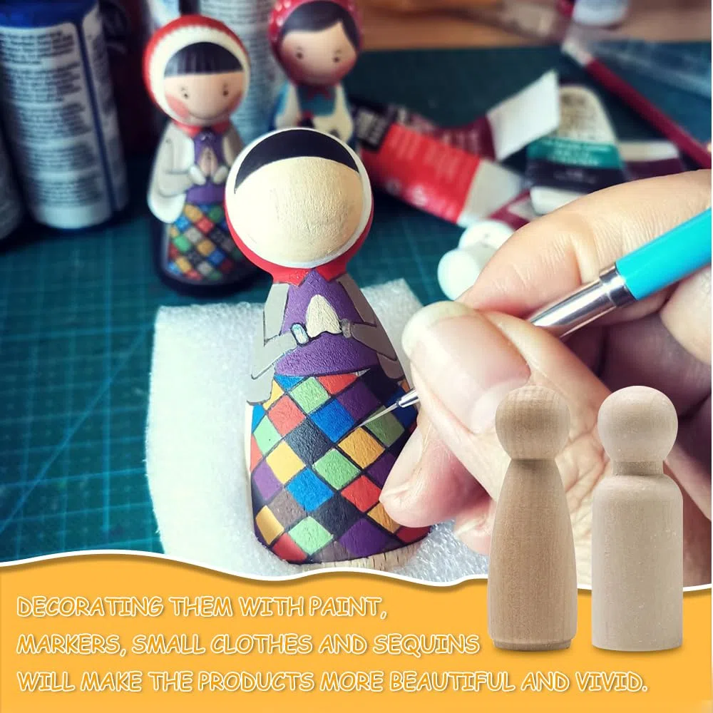 Figuras Madera para Pintar 75 mm 20 Piezas Muñecas de Madera Natural Figuras Clavijas de Madera Sin Terminar Personas Madera Hombre Mujer Niño Niña para DIY Manualidades Decoración