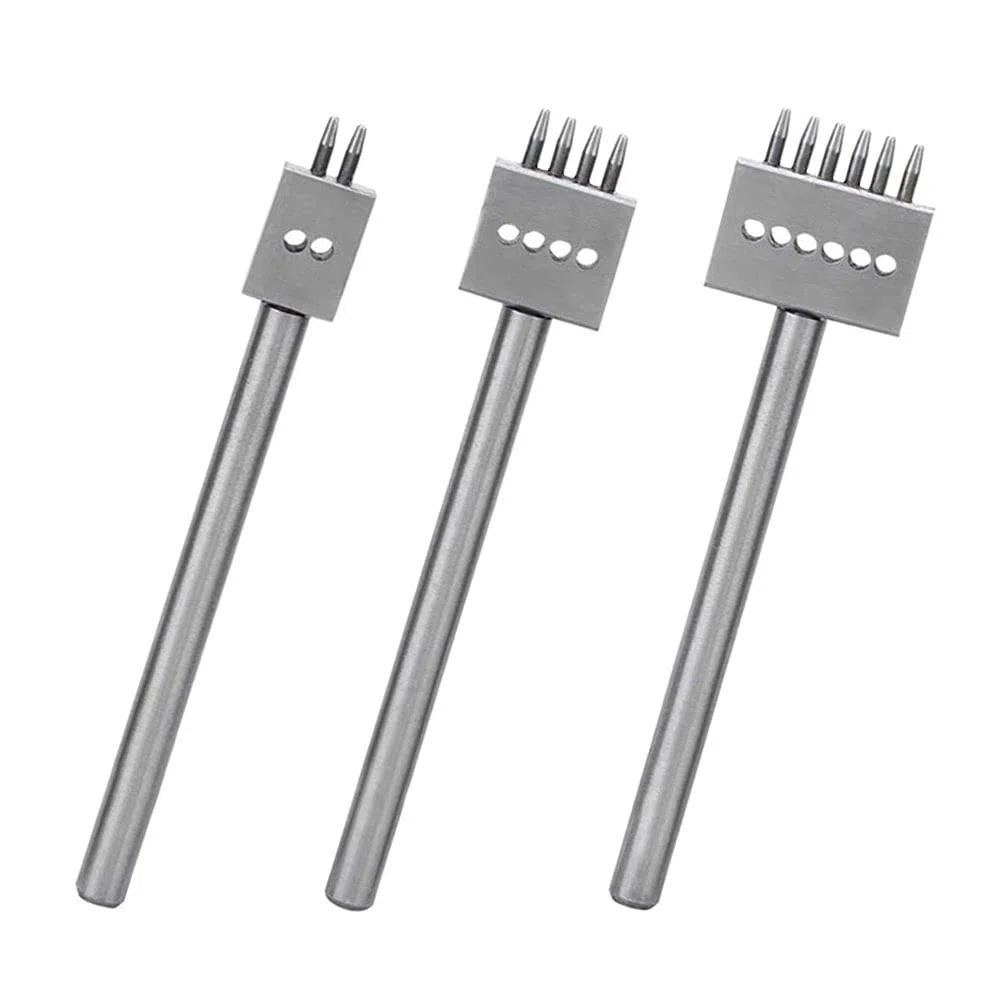3 Piezas Row Hole Puncher Cuero Herramientas Prong Steel Leather Craft Tool Juego de Herramientas de Punzón Espaciado de 5 mm Tenedores DIY Herramientas Perforadora Cuero para Coser Cuero