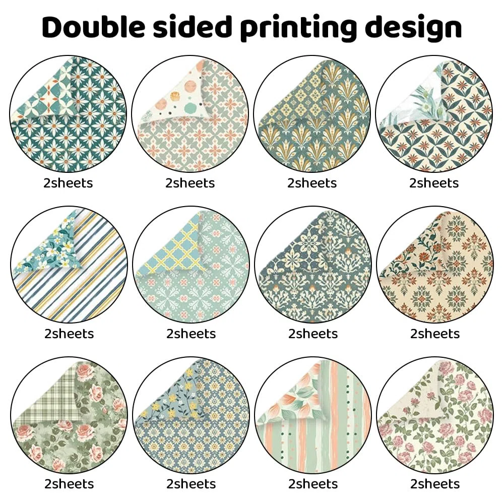 Papel Scrapbooking, 24 Scrapbook Paper, Papel para Álbumes de Recortes, Papels Decorativo, Material Scrapbooking, Motivos Florales y Botánicos for Hobbies Crafts Gifting (30.5 x 30.5 cm)