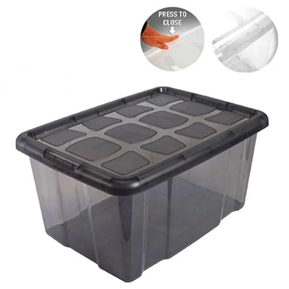Acan Tradineur - Caja translúcida de almacenaje con tapa, plástico, cajón multiusos, ordenación, almacenamiento de objetos, hogar, fabricada en España, 60 litros, 29,7 x 61,5 x 45 cm, gris