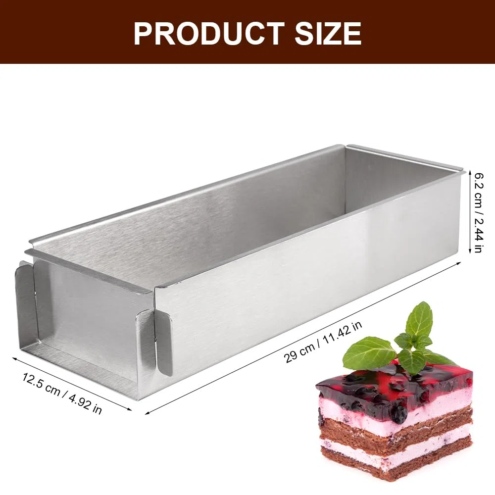 DGN Molde Rectangular de Mousse, Forma de Tiramisú de Acero Inoxidable Reutilizable Marco de Horno Rectangular Ajustable Antiadherente para Preparación de Brownie, Tarta de Queso, Panes, Tiramisú