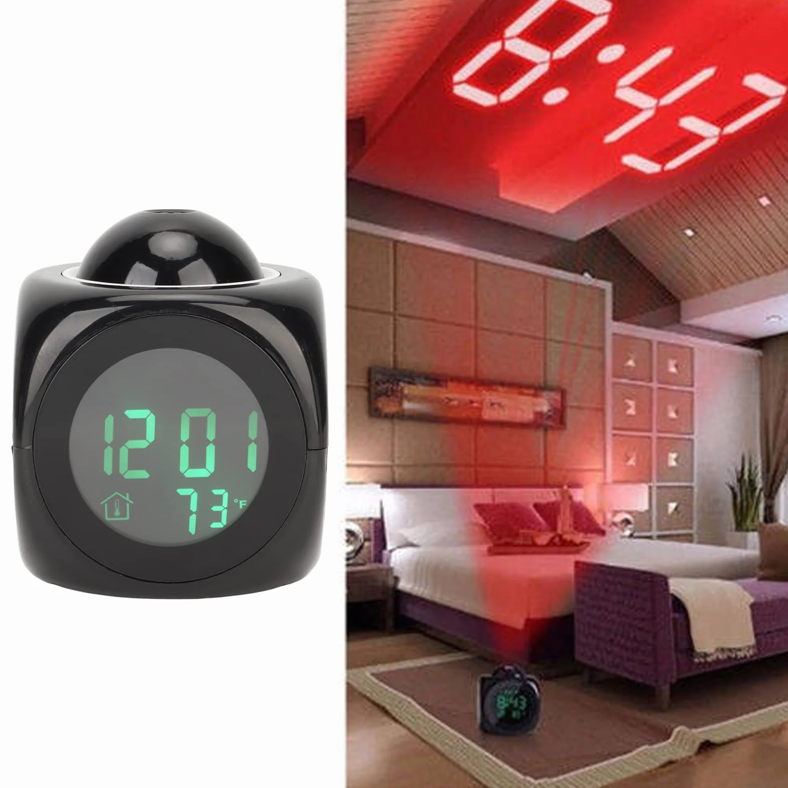 Sxhlseller Reloj Despertador con Proyección LED, Proyector de Pared de Techo Digital con Función de Conversación por Voz, Pantalla de Temperatura Interior, Repetición de Alarma: Batería o