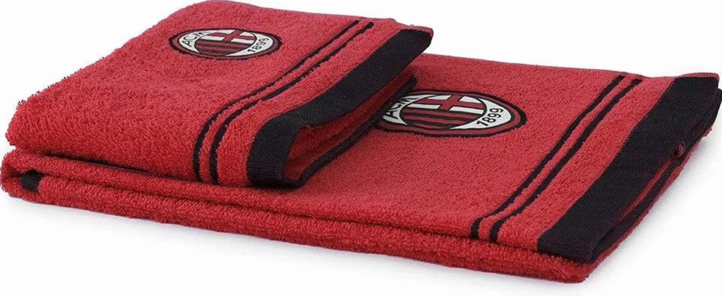 AC Milan Juego de toallas/100% algodón de Rizo, Color Rojo/Negro, 100 cm x 60 cm x 1 cm