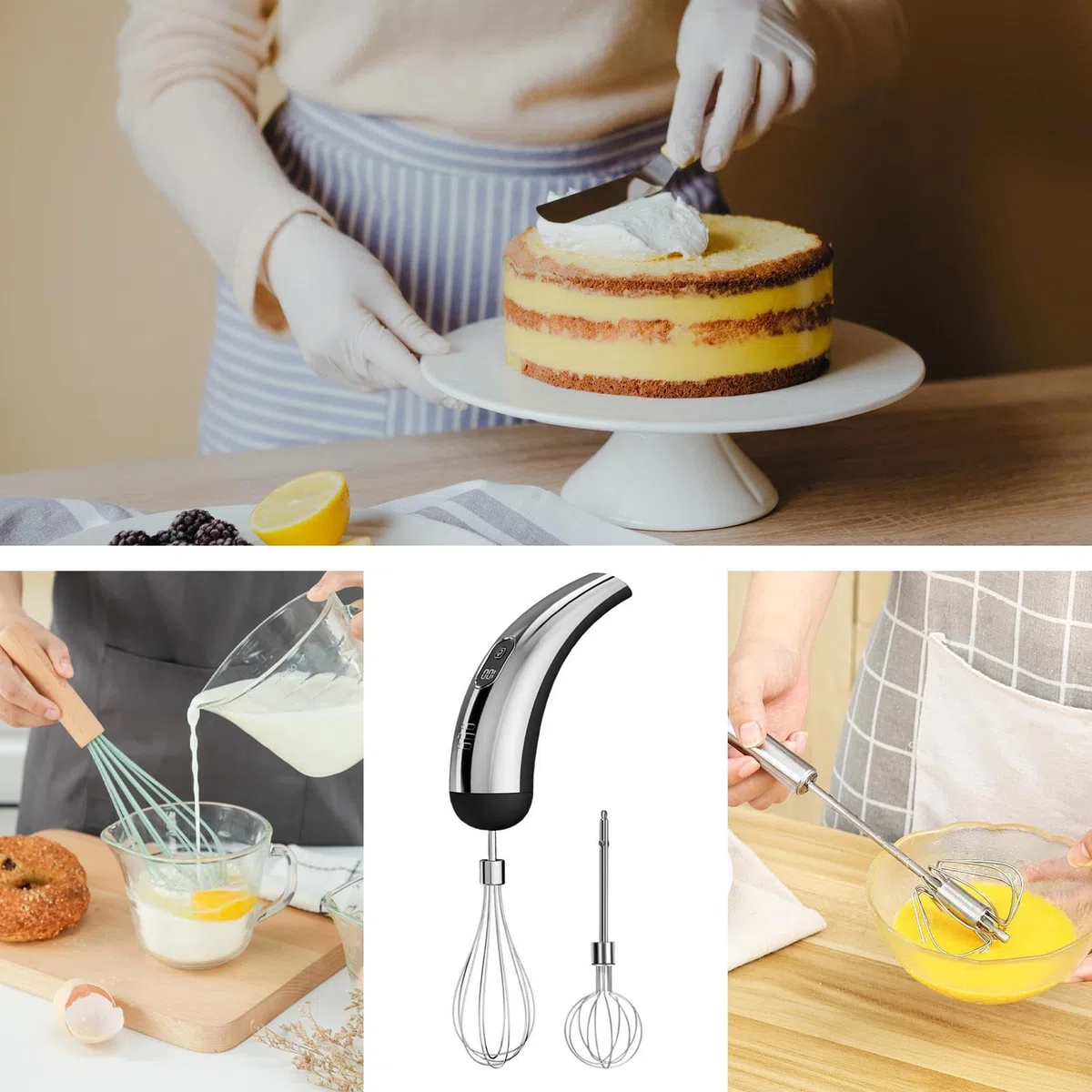 Batidor de Huevos Eléctrico - 5 Velocidades Ajustables Batidora Inalámbrica Varillas Utensilio Cocina - Mezclador de Mano Eléctrico para de Pasteles y Batidos de Proteína - Para Cocinar Hornear Crema