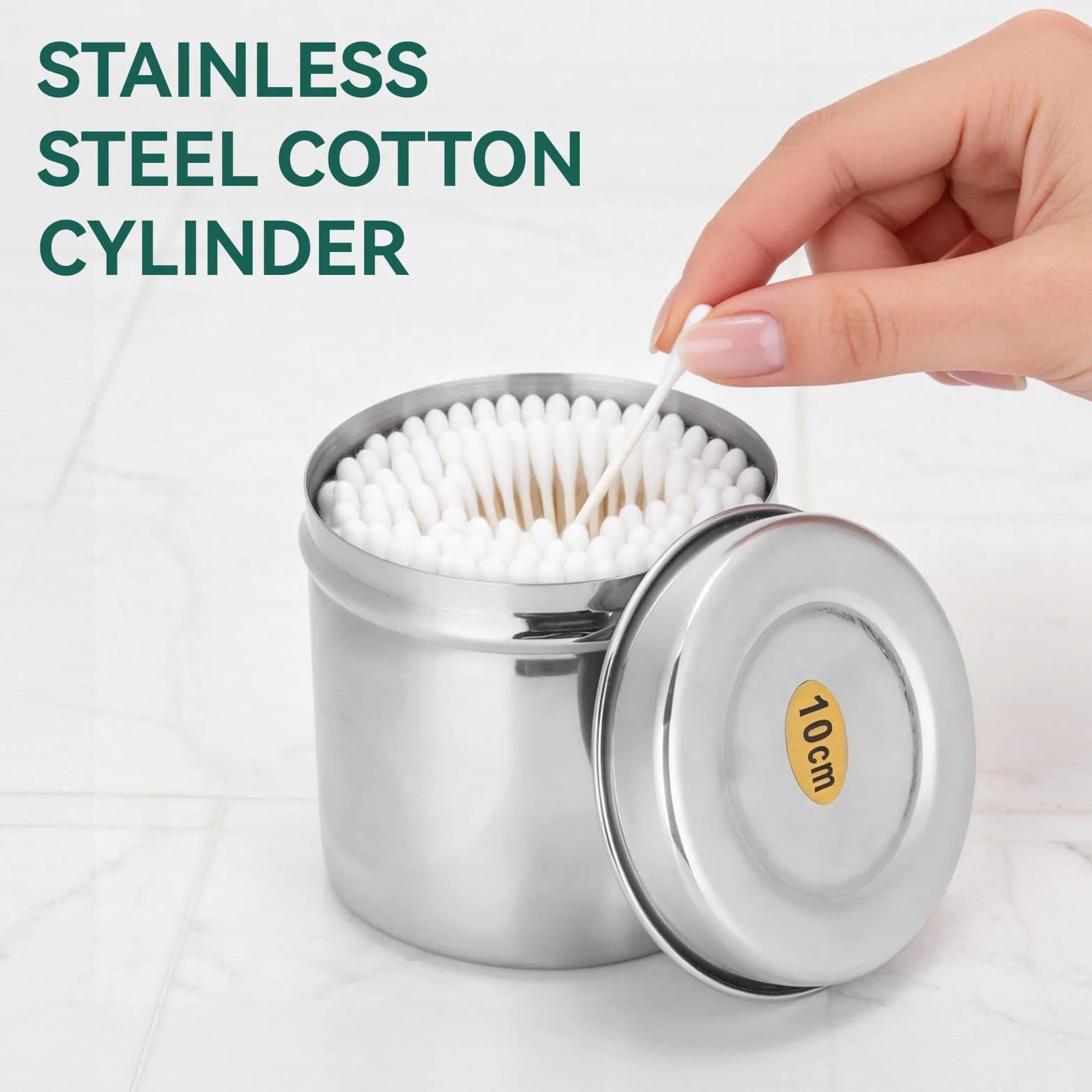 Organizador de almacenamiento para encimera de tocador de baño, caja contenedora de tarro de caja de acero inoxidable con tapa, vaso de bola de algodón para tarro de bote para bastoncillos de algodón