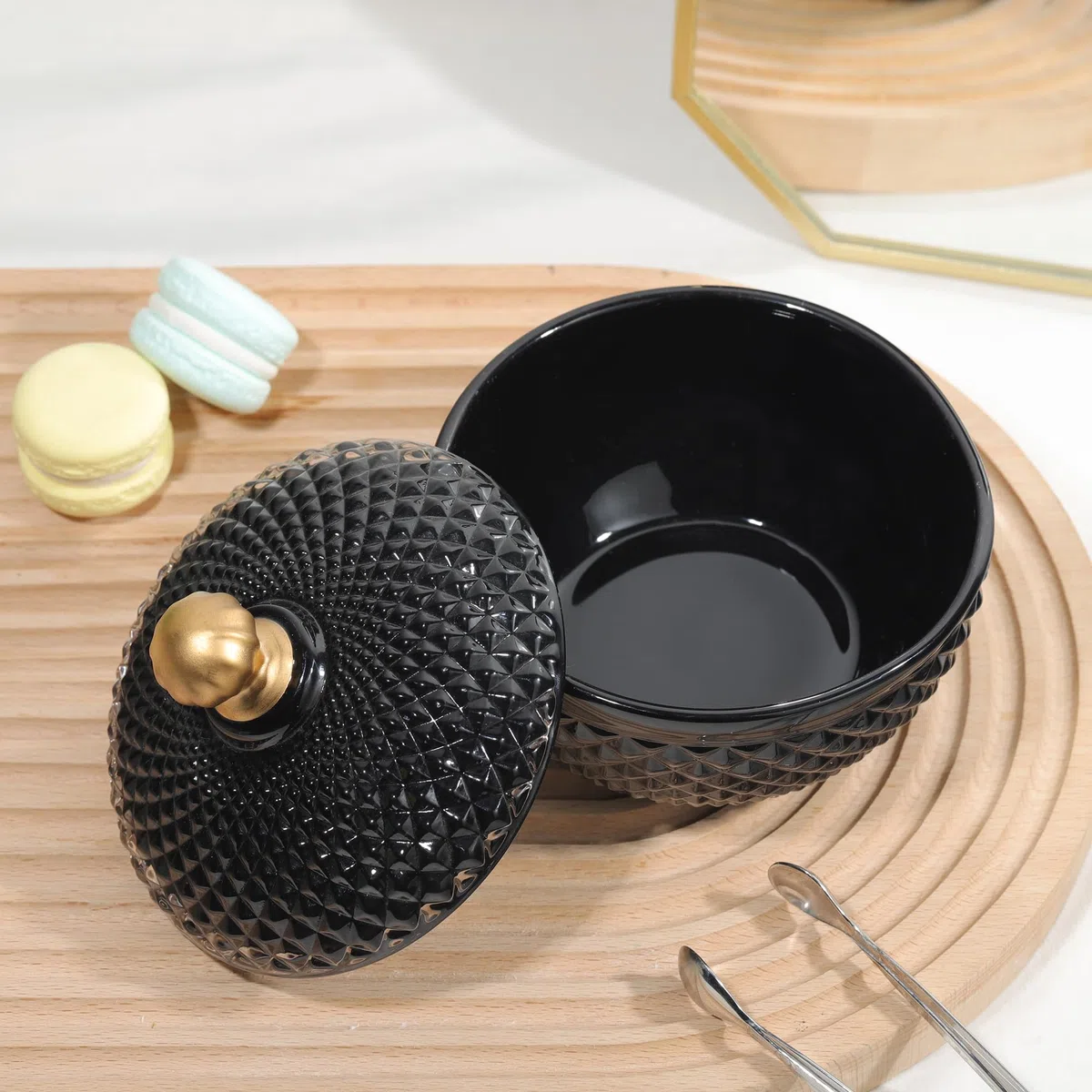 Joeyan frascos pequeños de vidrio Negro para dulces con tapa,platos de cristal grabados para caramelos,nueces,chocolate,galletas,frasco decorativo para bodas,buffet de fiesta,decoración del hogar