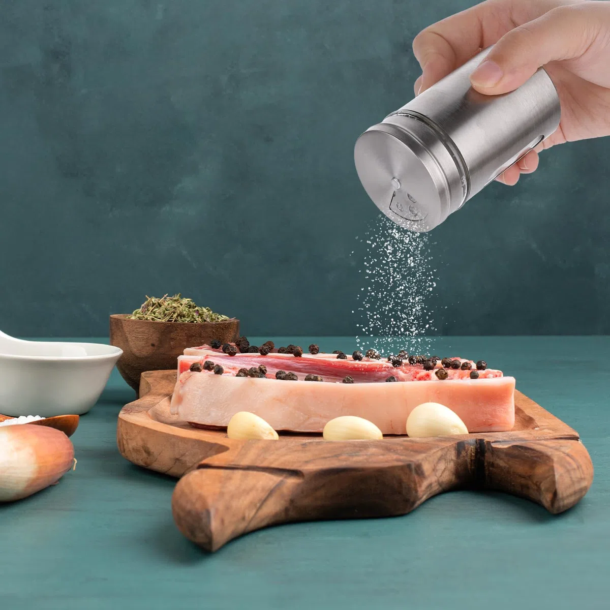 Juego de 2 saleros y pimenteros con agujeros de vertido ajustables con tapa de acero inoxidable, dispensador de especias de acero inoxidable, ideal para Himalaya rosa, sal de mesa, pimienta negra y