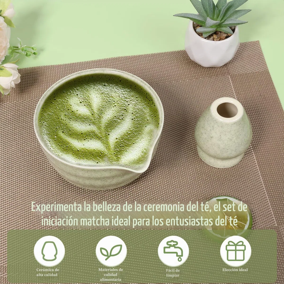 Cuenco japonés para matcha de 2 piezas de cerámica con soporte para batidores de varillas de 500 ml, fácil de suministrar, cuenco de té Chawan Matcha para principiantes, amantes de bricolaje