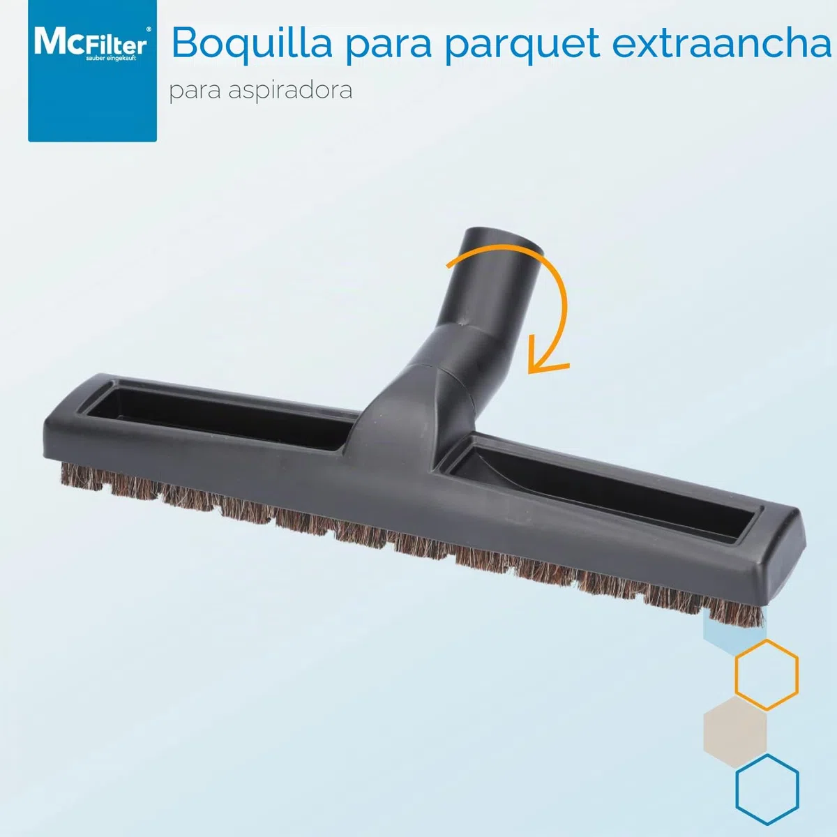 McFilter | Universal 32/35mm boquilla para suelos duros Boquilla para aspiradora 360 mm extra ancha compatible con Siemens, Bosch, Miele, 2 ruedas, crin suave