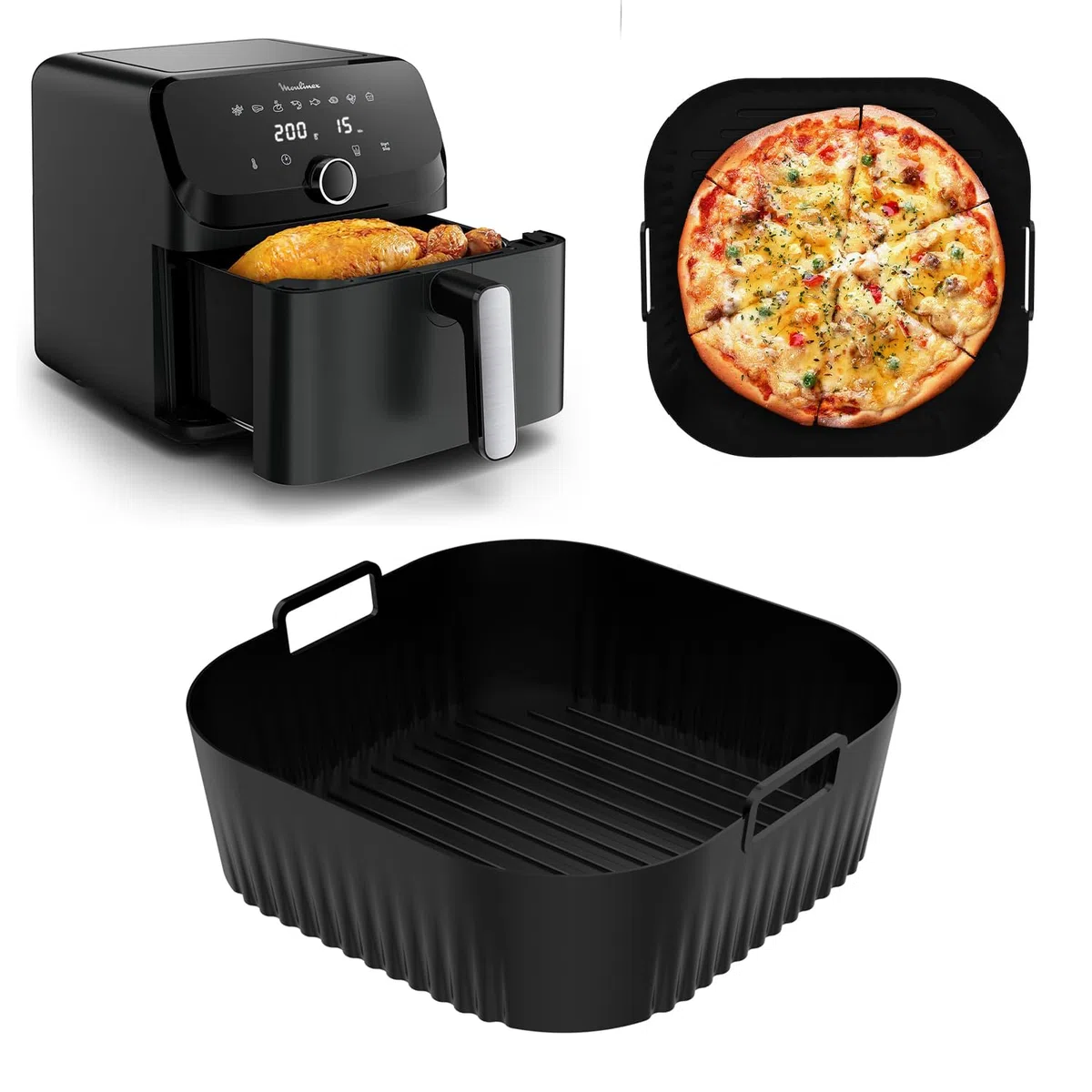 Accesorios Air Fryer para Moulinex Easy Fry Mega 7.5 L, molde de silicona Airfryer para Moulinex EZ8558F0, plato para freidora de aire Moulinex