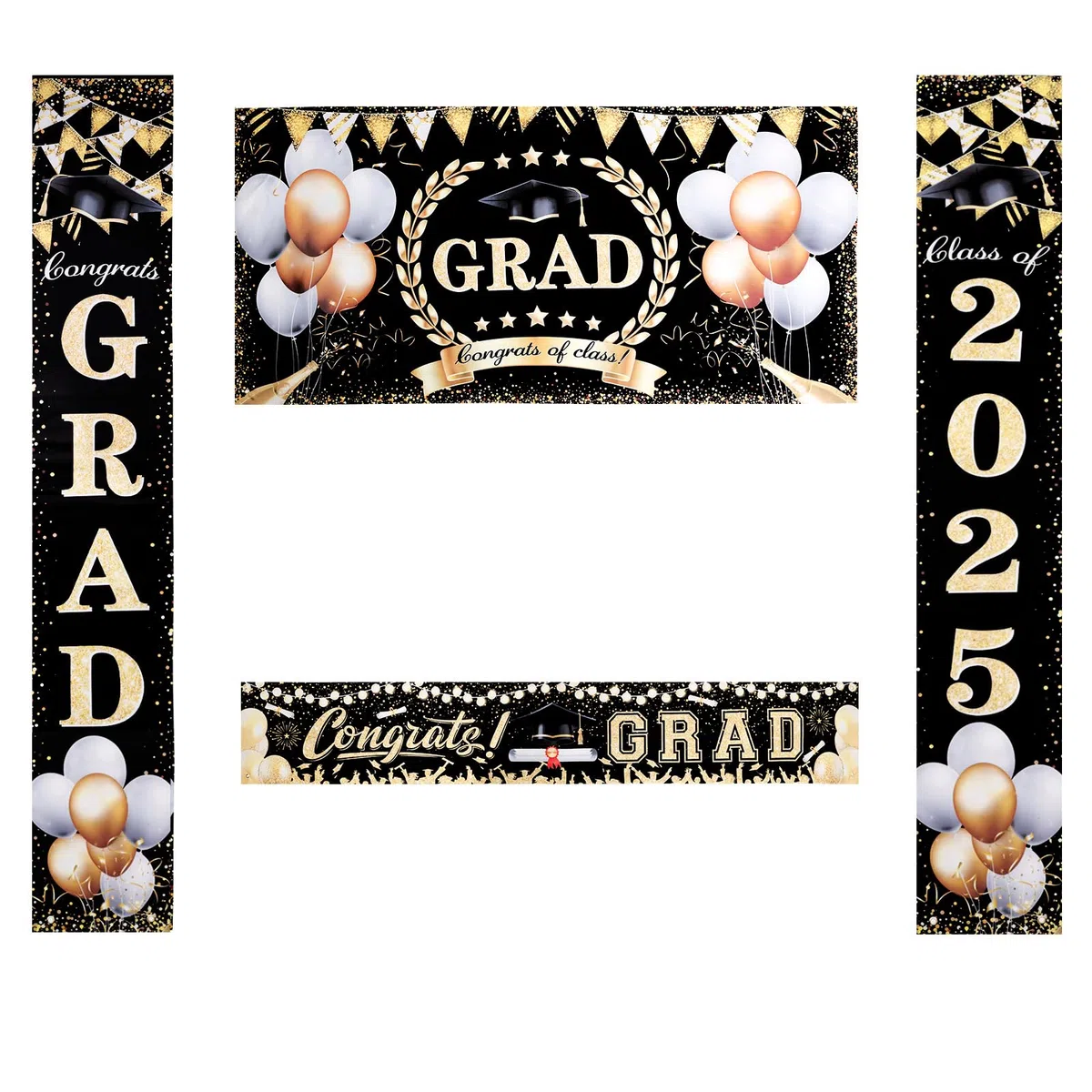 Gosknor 4 Decoraciones de Graduación 2025, 2 Cortinas para Puerta y 2 Pancartas de Graduación para Escuela Secundaria Universidad Interiores y Exteriores