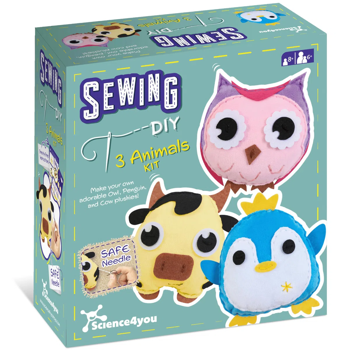 Science4you Kit de Costura para Niños de 6+ Años - Crea tus Propios Peluches, Crea 3 Animales diferentes, Kit de Manualidades con Aguja Segura, Regalo de Juguete para Niños y Niñas de 6 7 8+ Años