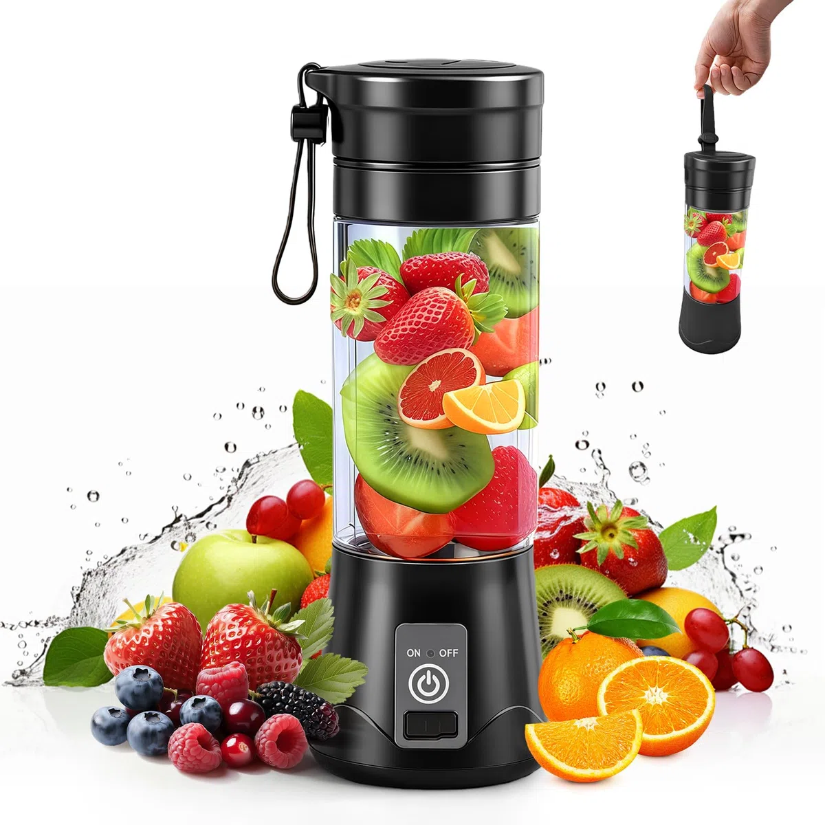 380 ML Batidora de Vaso Portatil, Mini Batidora, Exprimidor USB, 10 Cuchillas de Acero Inoxidable, para Smoothies y Batidos de Proteínas, para Deportes, Viajes, Senderismo (Negro)