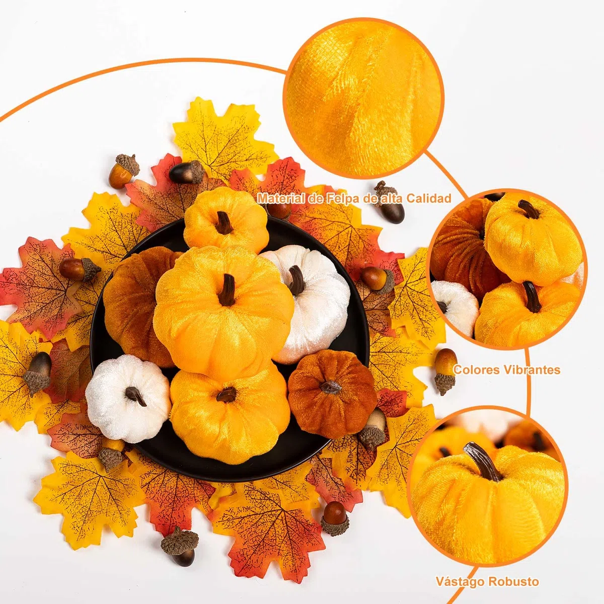 Benjia Calabaza de Felpa Decoraciones de Otoño, Mini Calabaza Pequeña, Calabazas Artificiales Falsas, Halloween, Acción de Gracias, Decoración de Mesa para el Hogar (12 Piezas, Naranja)