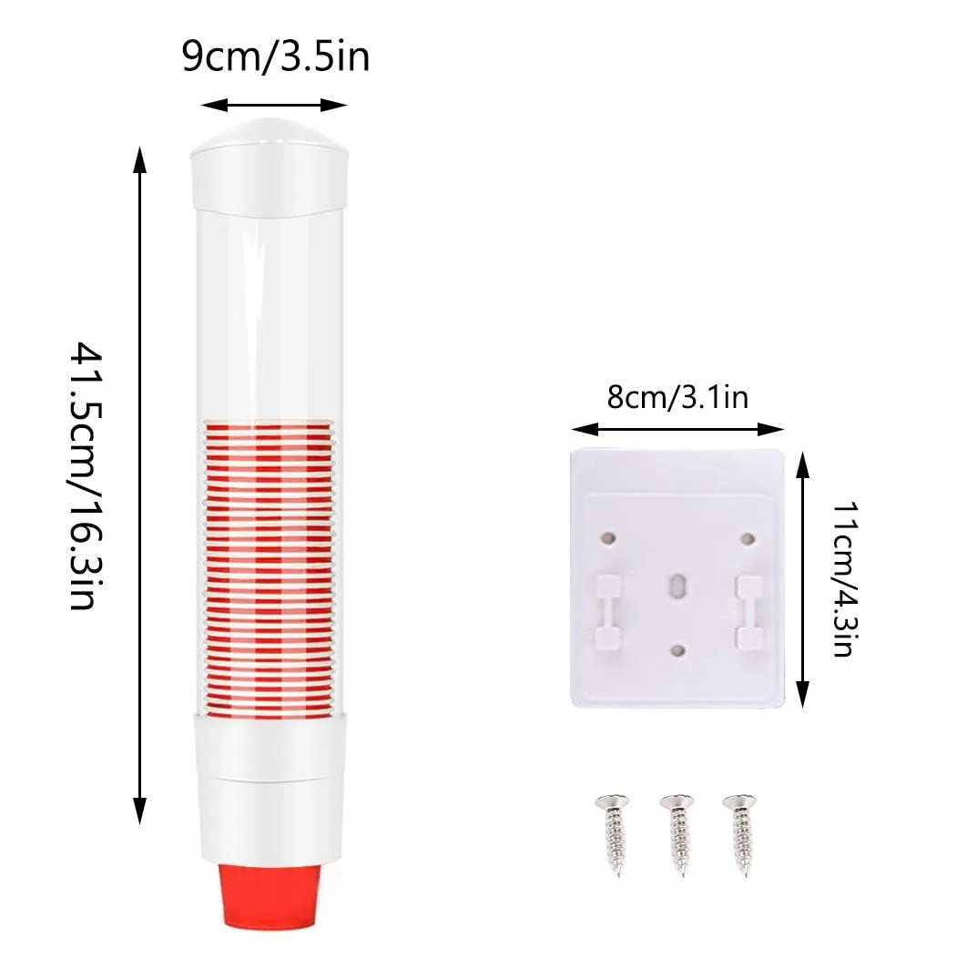Dispensador de taza de agua montado en la pared con un botón de toque dispensador de taza de plástico antipolvo para tazas de papel de plástico biodegradables conos de papel 7,5 cm 50 tazas (blanco)