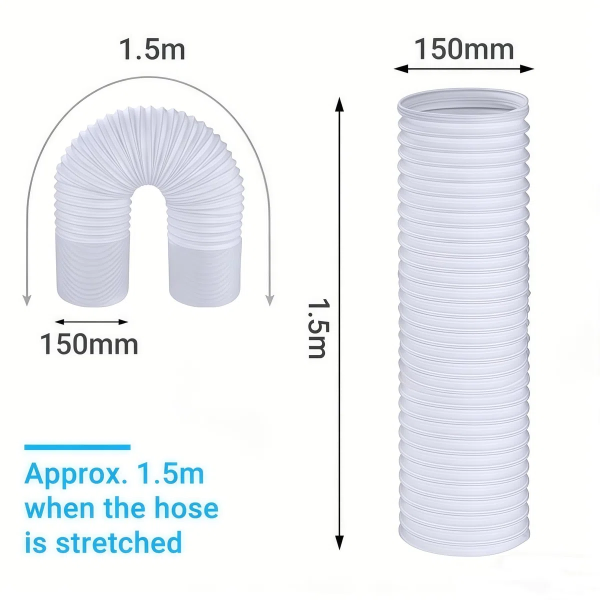 Tubo Aire Acondicionado Portatil, Manguera de Escape para Aire Acondicionado, Tubo de Salida Aire Acondicionado Universal,Tubo Flexible de Salida de Aire de PVC, (Φ15 cm/Longitud 1.5M)