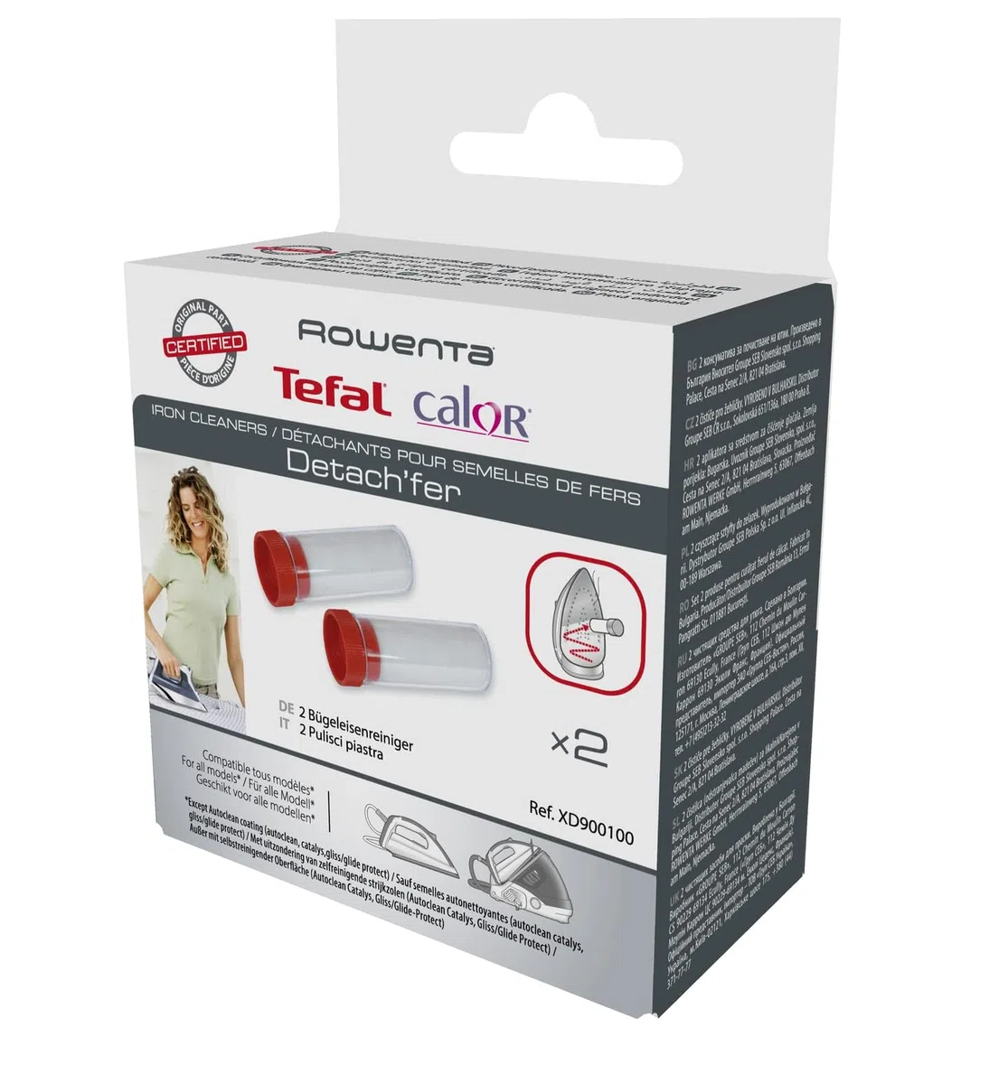 Rowenta Limpiadores de planchas XD9001 - 2 limpiadores suela plancha, limpia las manchas de la suela, retira restos de tela o almidón, no utilizar con suelas AutoClean Catalys, ver compatibilidad