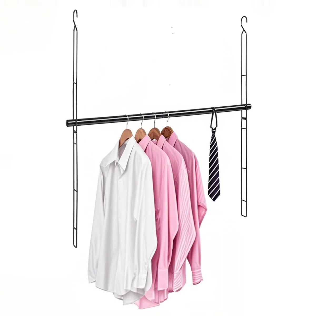 Barra Colgante Armario Negra 81cm, Barra Armario Extensible Sin Taladro Para Colgar Ropa, 6 Alturas Ajustables