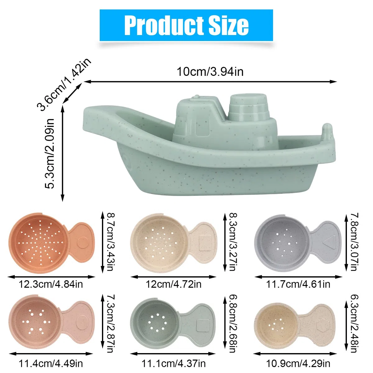5 Piezas Barco Baño Bebe con 6 Cucharas de Baño, Flotantes Juguetes Apilables Juguetes de Bañera Juguetes de Ducha para Niños Pequeños Preescolar Niños Niñas Regalo