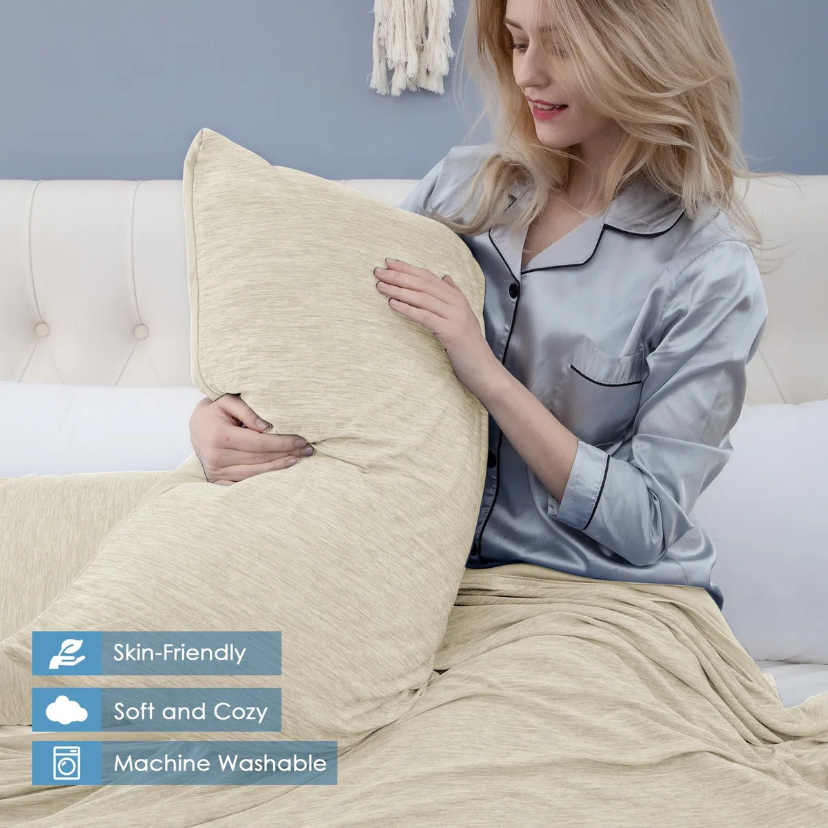 Funda de Almohada Reversible Refrescante con Cremallera, Q-MAX 0,45 Protección Almohada Sudores Nocturnos y Sofocos, Pack de 2, Beige, 50x90cm