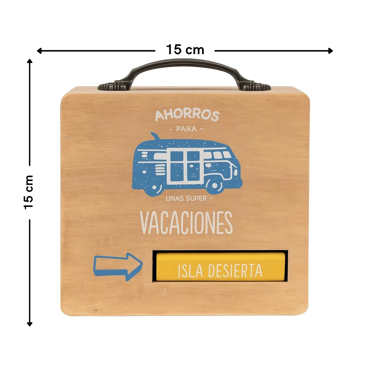Hucha Decorativa, Maleta de Viaje de Madera, Vuelta al Mundo, Vacaciones, Rueda para indicar el Viaje Deseado, Autralia, Isla desiesta, Exotic Holidays 15x15x7cm (Maleta Vacaciones)