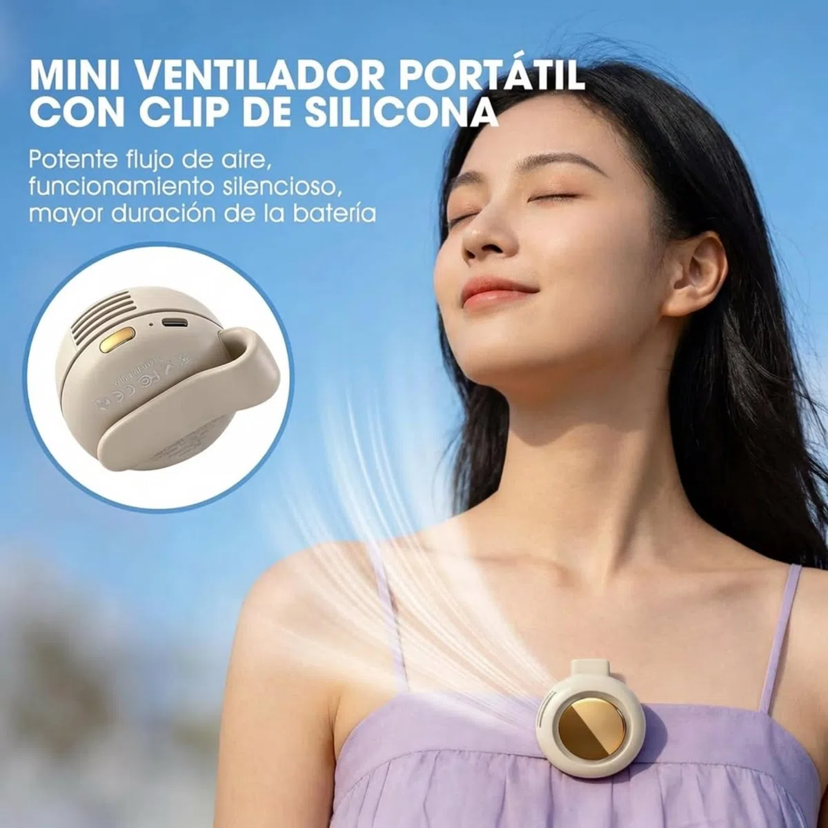 Ventilador de mano sin aspas recargable, ventilador deportivo con clip, ventiladores eléctricos portátiles ajustables de 3 velocidades con USB, ventiladores de refrigeración manos libres para