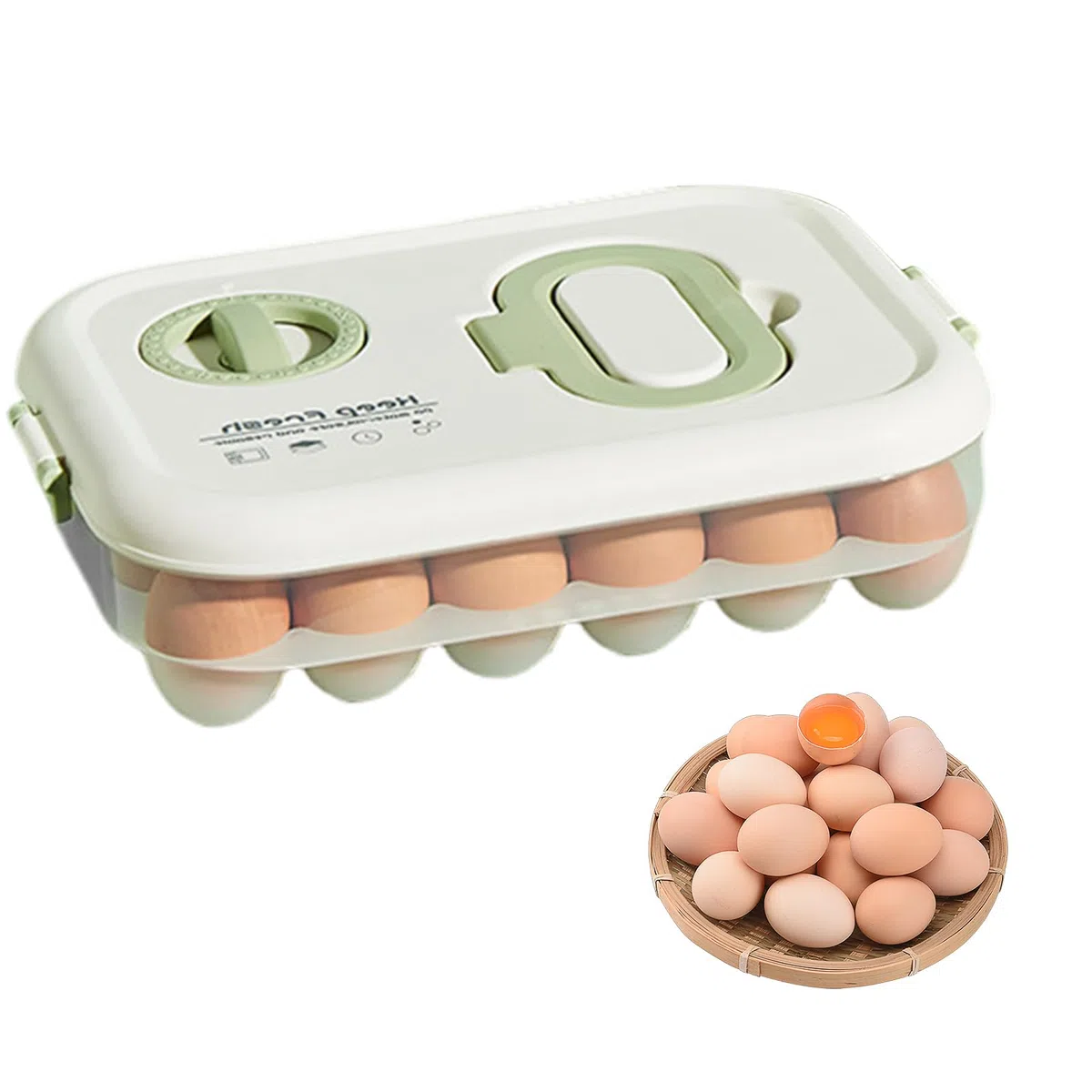 Material PP Hueveras para Frigorifico, con Temporizador Huevera, 24 Compartimentos Huevera Nevera, con Tapa, Apta para la Nevera de la Cocina, la Mesa del Comedor y los Armarios