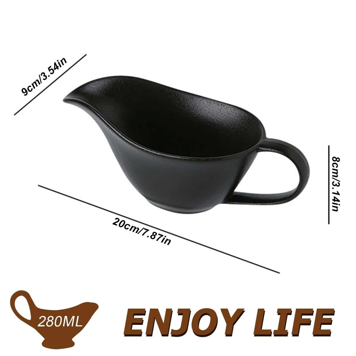 Recipiente para salsas de porcelana de 280 ml, recipiente para salsas con asa, salsera con vertido de labios, cuenco para servir, adecuado para salsa, crema, aderezos para ensaladas, caldo de leche,