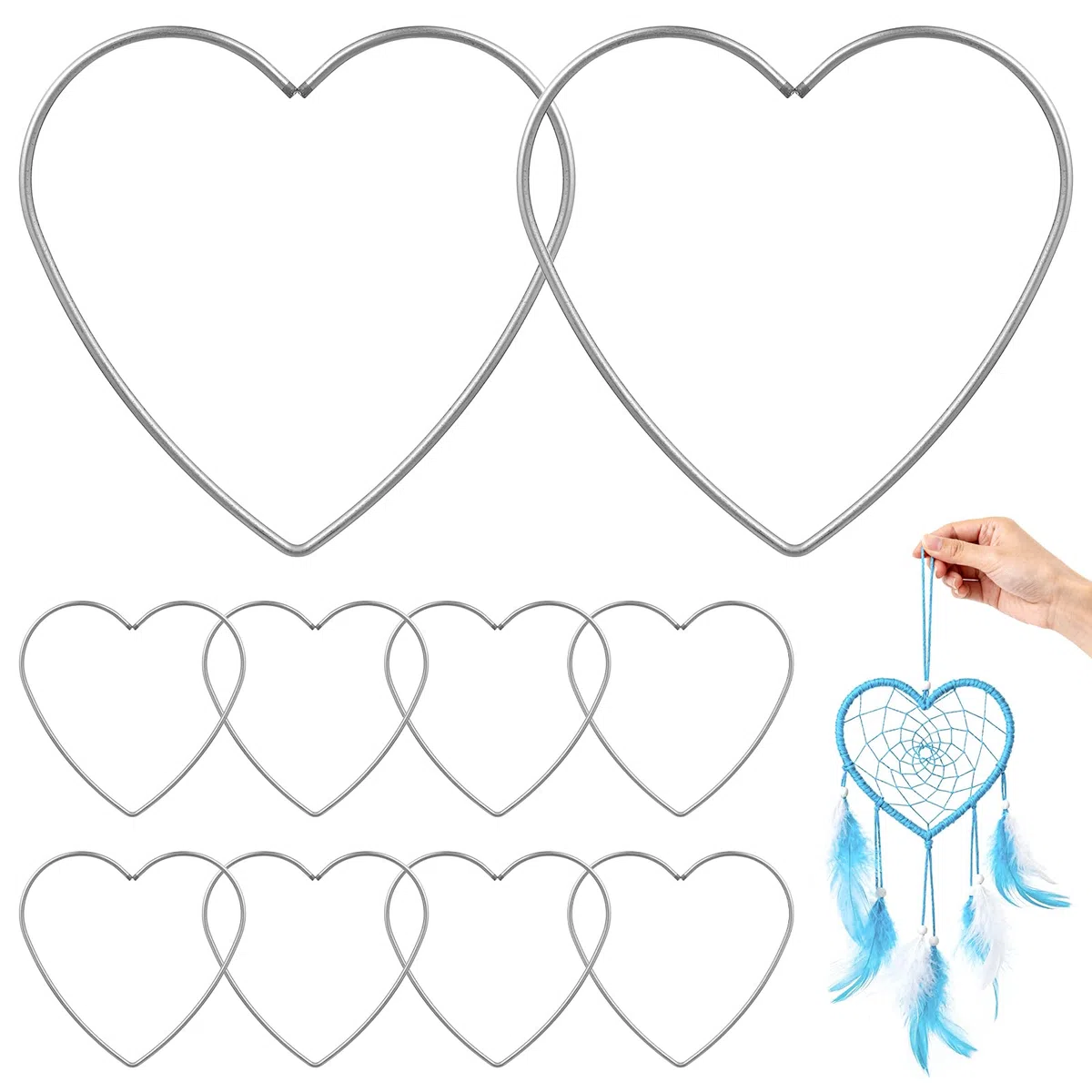 Garneck 10 anillos de metal en forma de corazón de 12 cm, ideales para proyectos de manualidades y decoración creativa con corazones de metal y trozos de alambre