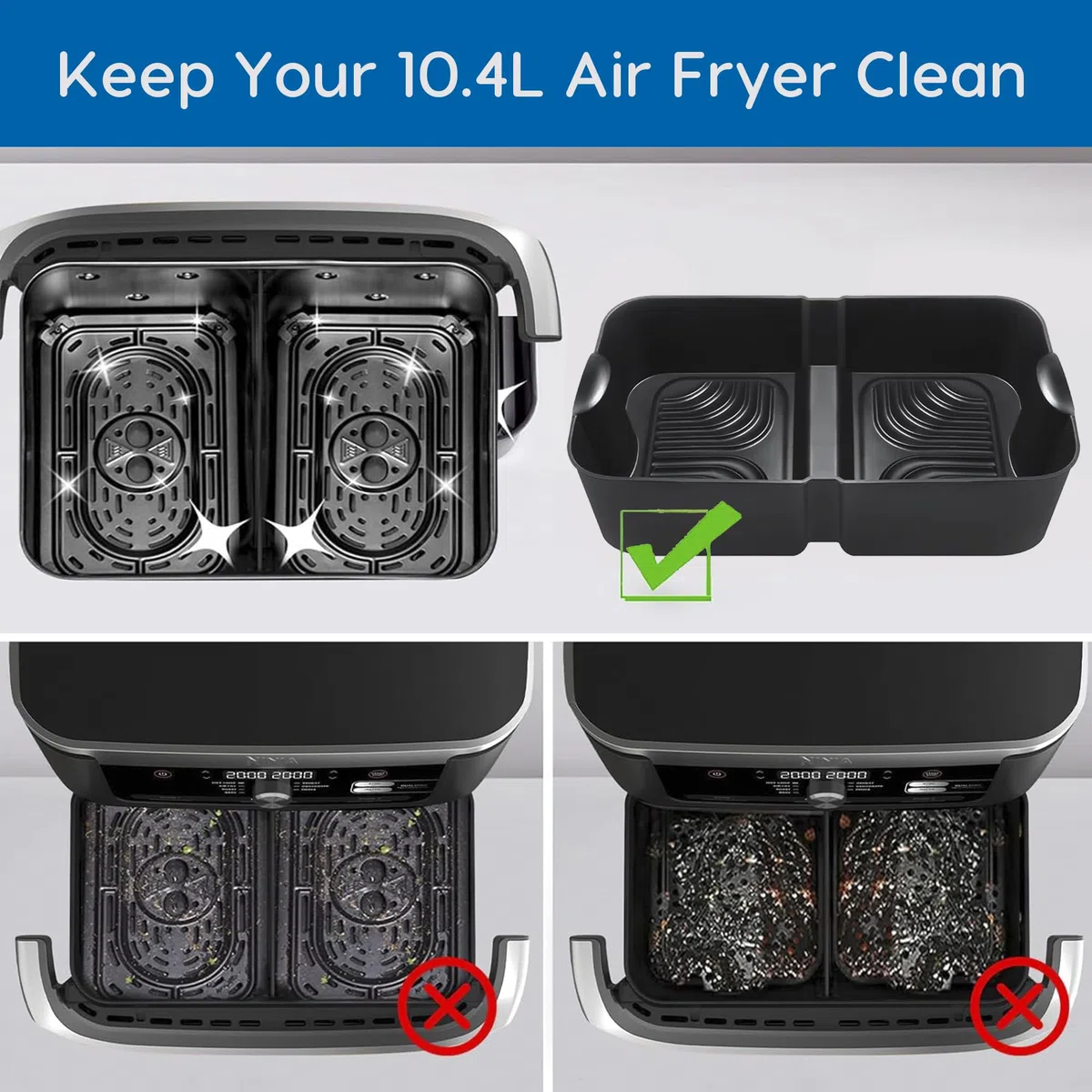 Pietuley 3 Grande Moldes Silicona Freidora de Aire para Ninja Foodi FlexDrawer AF500EU 10,4L /COSORI Dual Blaze TwinFry 10L, Accesorios Freidoras de Aire para Ninja AF500EUCP Horno Bandeja