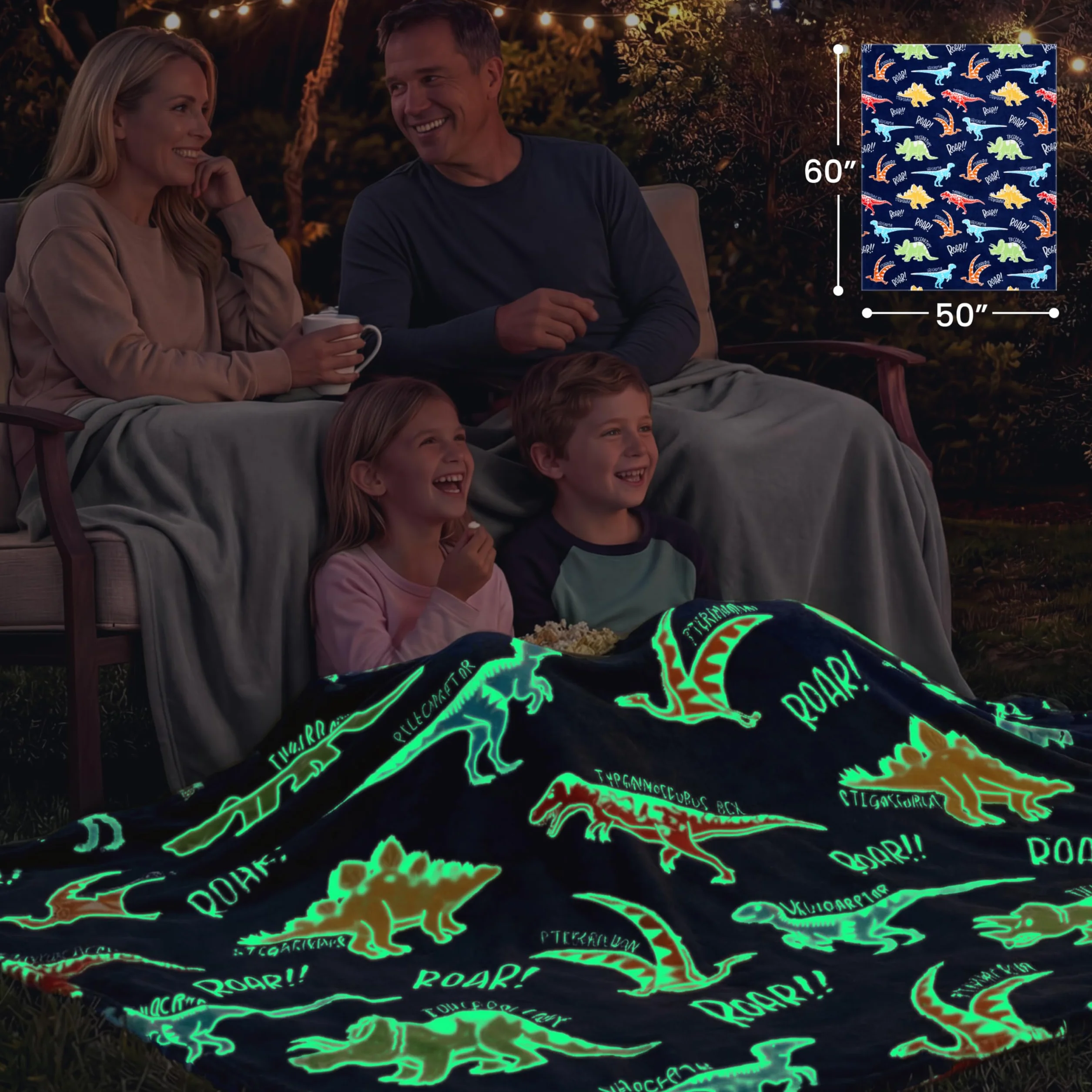 Joiedomi Manta Dinosaurio Que Brilla en la Oscuridad – Regalo para niños y niñas de 2 a 12 años – Manta Suave y acogedora de Franela, decoración para habitación – 127 x 152 cm