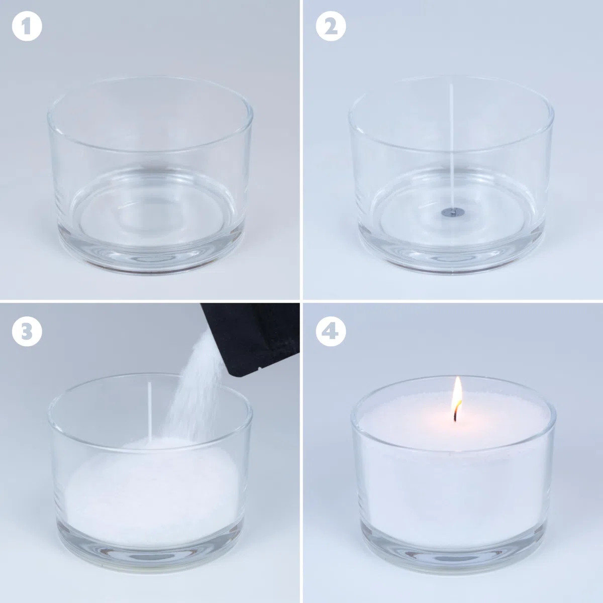 Arena para velas con aroma – vainilla – 400 g incluye 4 mechas en cuatro variantes – granulado para velas – Arena aromática – Velas DIY – Alternativa para velas