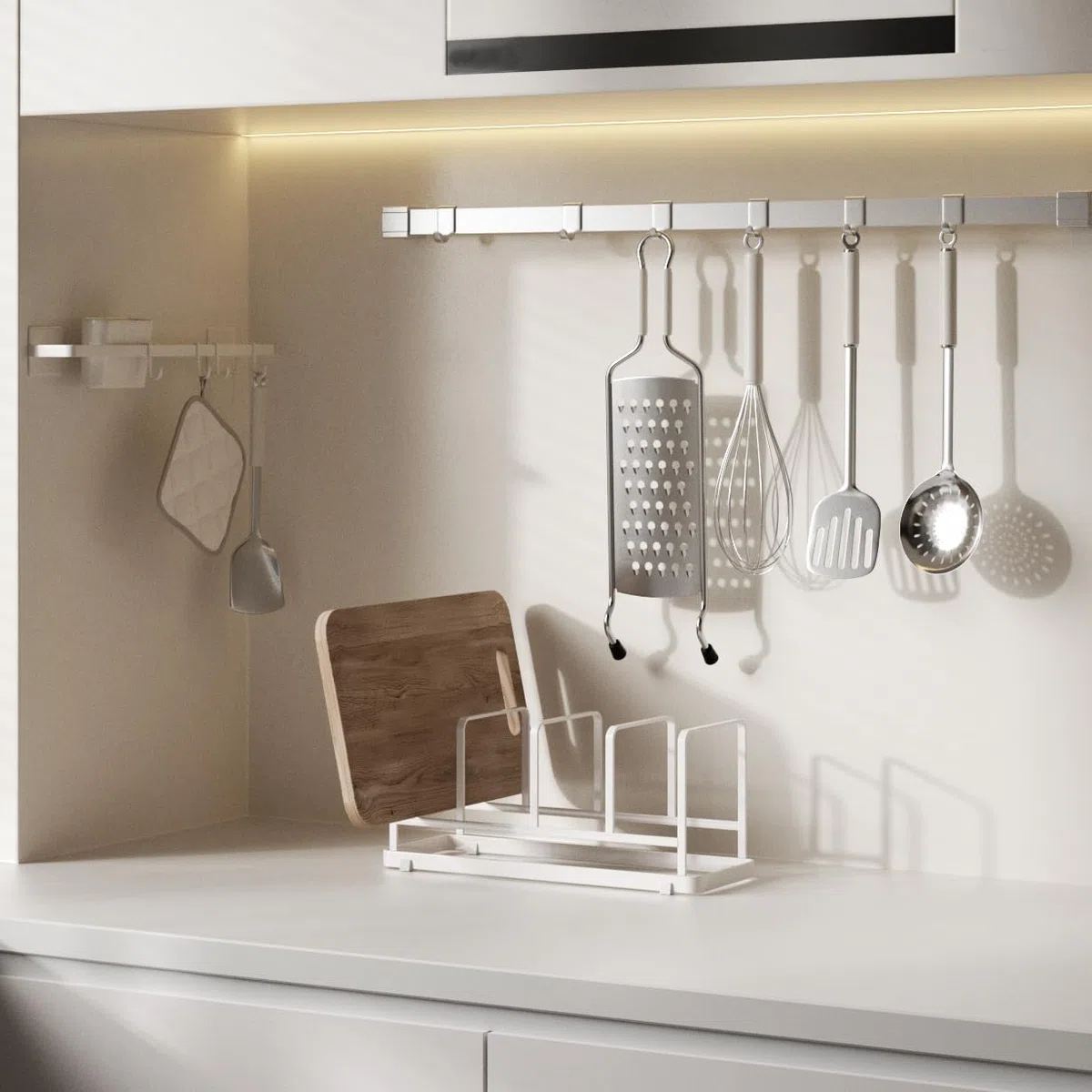 YunNasi Organizador Platos Armario Cocina, Soporte Platos, Escurreplatos para Bandeja Horno y Tabla de Cortar (Blanco, Large-2 Piezas)