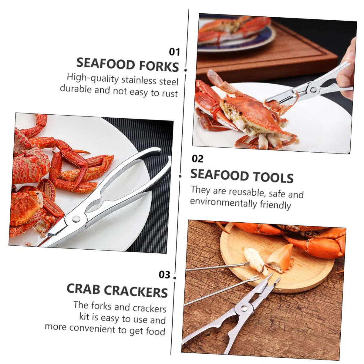 KICHOUSE 1Juego Herramientas para Mariscos Acero Inoxidable Galletas para Cangrejo y Tenedores de Marisco Accesorios de Cocina Elegantes