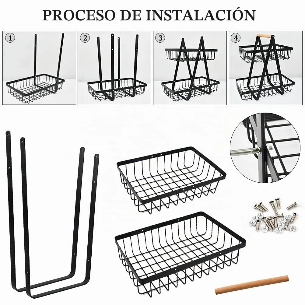 Estante de Frutas de 2 Niveles Cesta Desmontable para Frutas y Verduras, Soporte para Verduras, Cesta de Frutas, Verduras, Aperitivos, Cesta de Almacenamiento para Cocina, Hogar con Destornillador