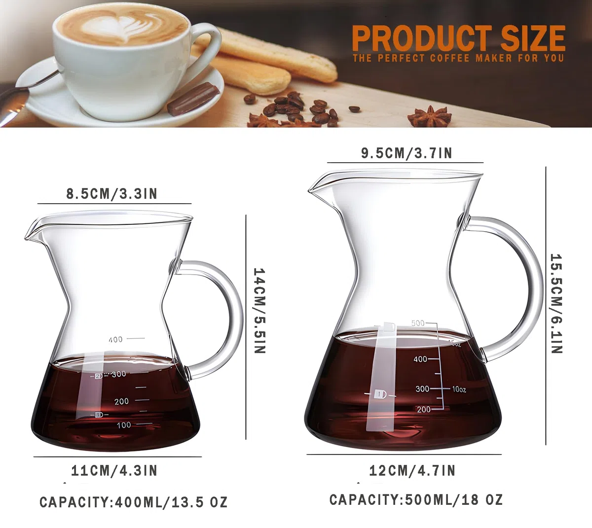 Cafetera para verter con filtro de goteo de acero inoxidable reutilizable, juego de cafetera de goteo de vidrio, jarra de café de vidrio de borosilicato sin plomo para 1-2 tazas, transparente