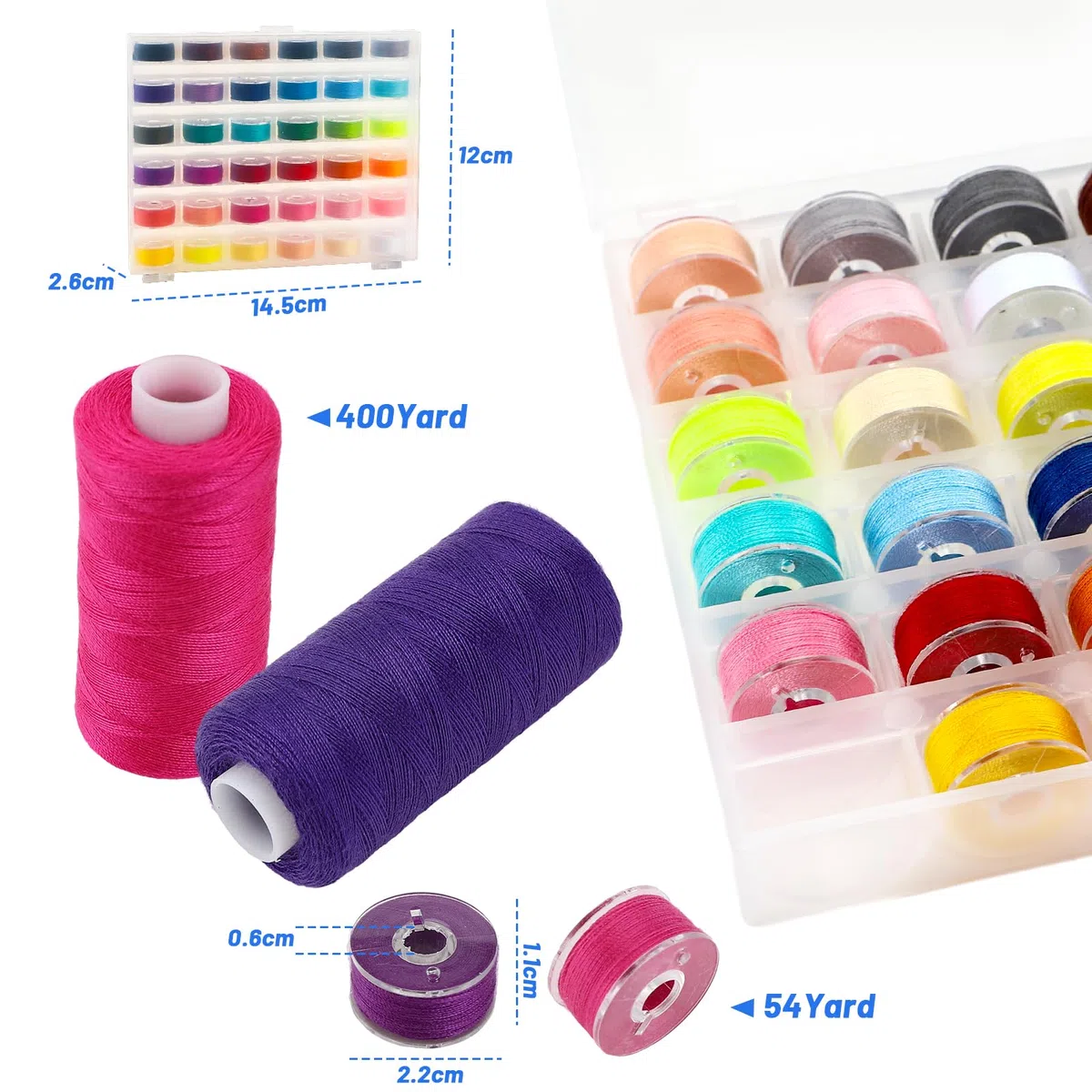 Kasanni Hilos De Coser 400 Yardas 36 Colores Hilos De Coser Para Maquina 36 Carretes Hilo de coser para uso diario, Para bordar y tejer, coser a mano