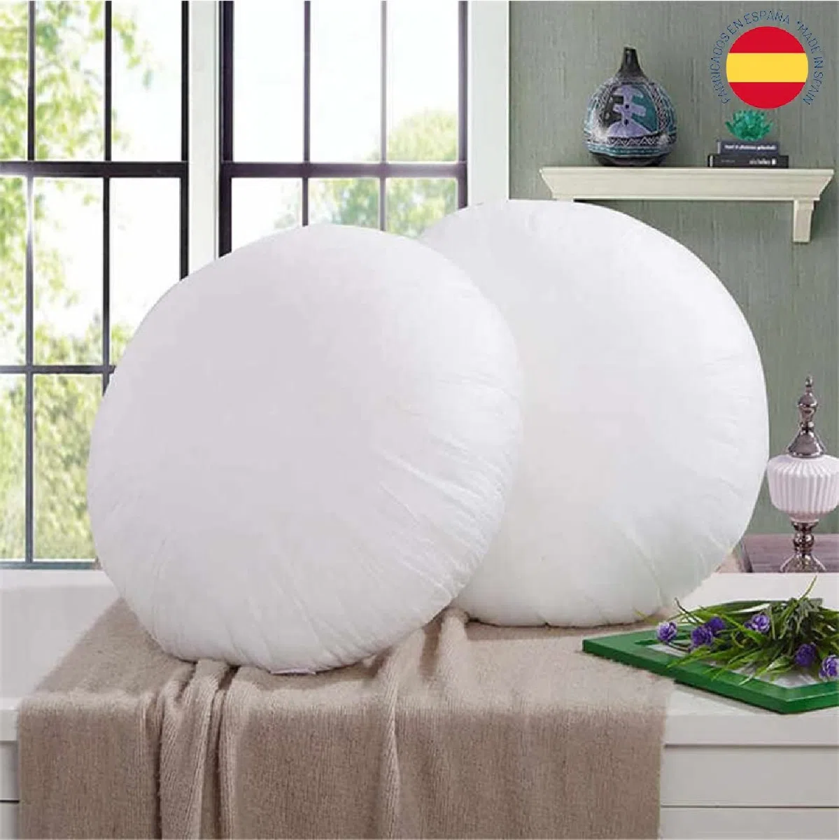 Relleno de cojín Redondo, Varias Medidas. Relleno de Microfibra. Gran Densidad y Volumen para Cojines de sofá o Cama. Suaves e indeformables. (2, 40x40 Redondo)
