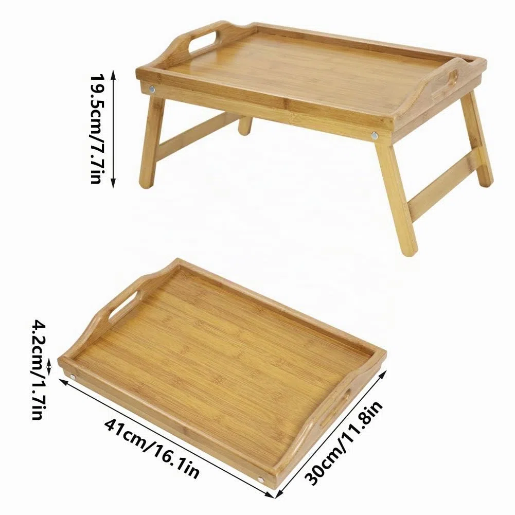 KKTONER Bandeja Portátil con Patas Plegables para Cama y Desayuno, Hecha de Bambú Natural