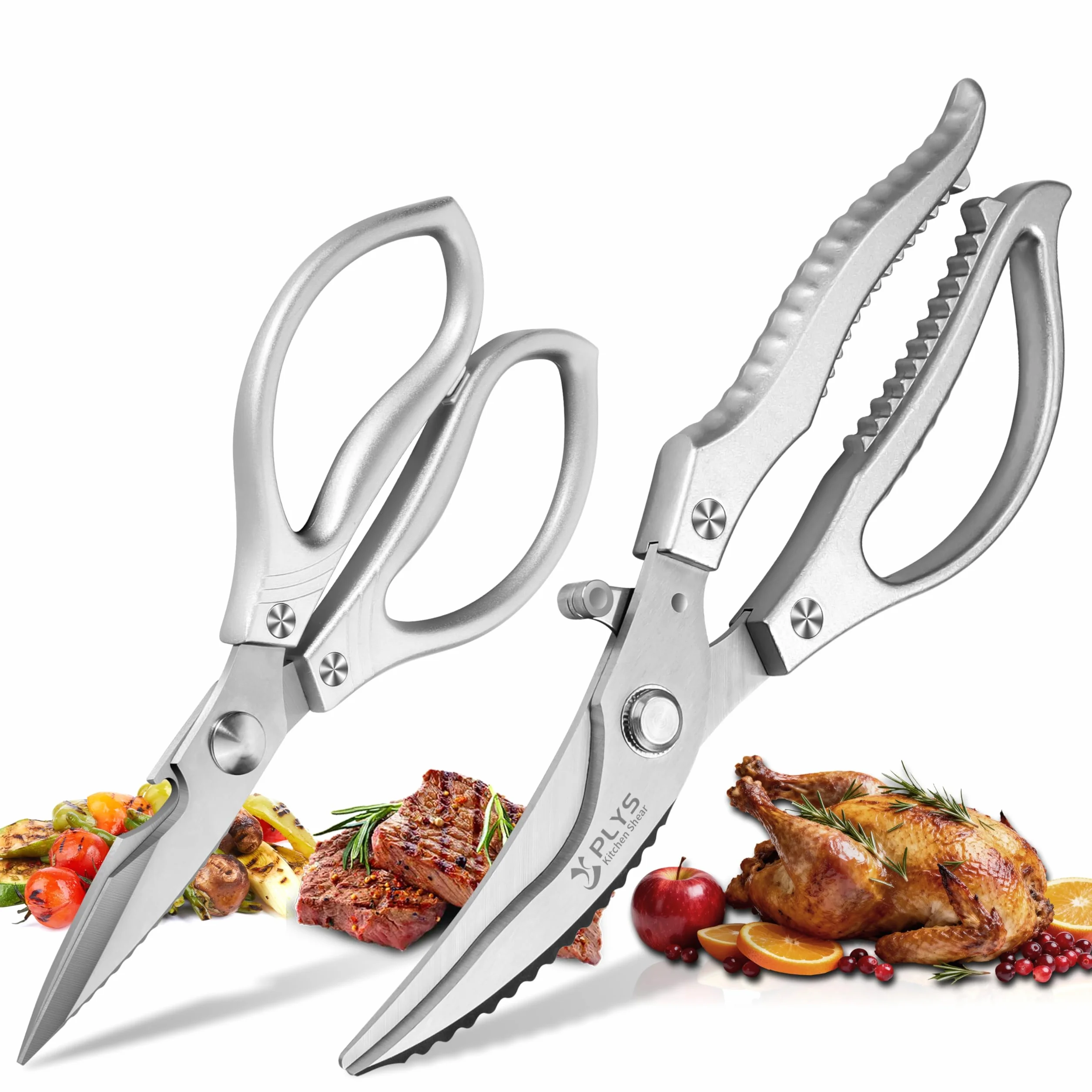 Tijeras de Cocina Multifuncionales: Acero Inoxidable Afilado,Con Cerradura de Seguridad,Aptas Para Aves, Pollo, Carne, Pescado, Verduras Y Parrilla (Plateadas)